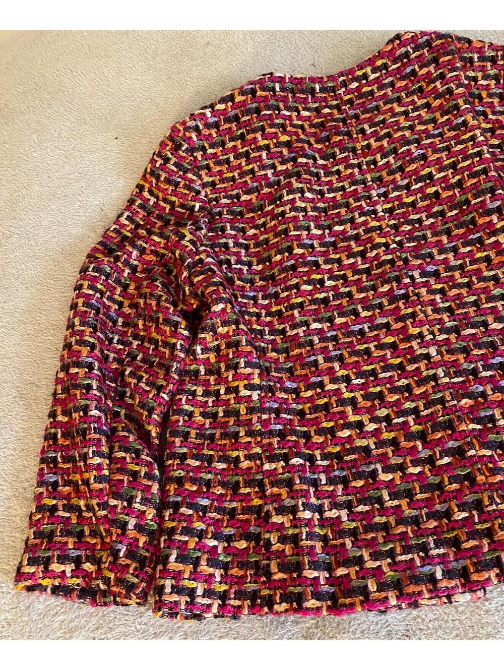 Chico's Chunky Woven Fabric Colorful Tweed Jacket Lined Zip Women's 12/14 L Boho - Picture 11 of 15